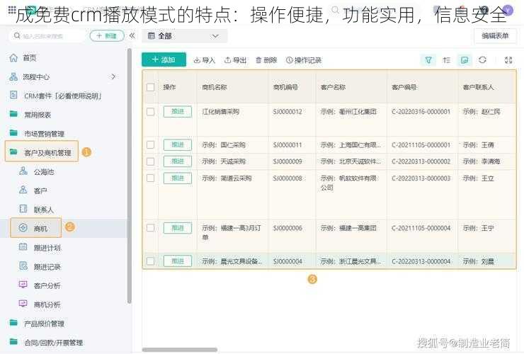 成免费crm播放模式的特点：操作便捷，功能实用，信息安全