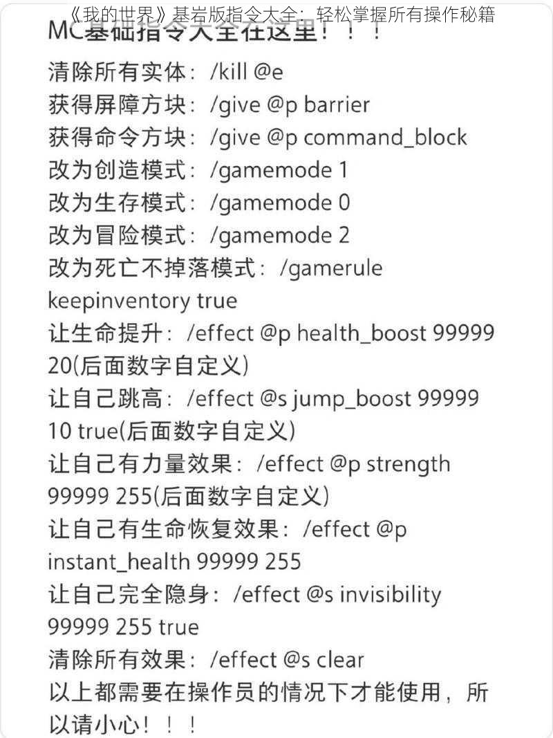 《我的世界》基岩版指令大全：轻松掌握所有操作秘籍
