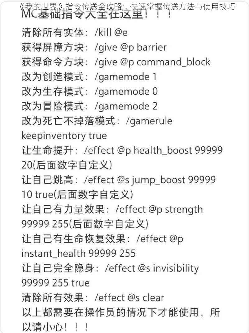 《我的世界》指令传送全攻略：快速掌握传送方法与使用技巧