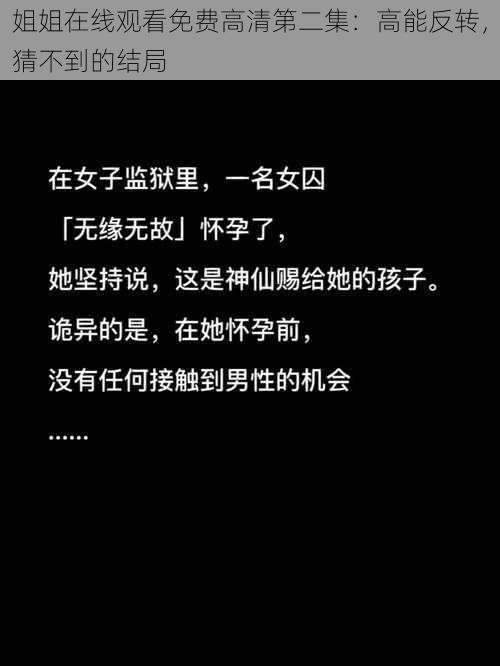 姐姐在线观看免费高清第二集：高能反转，猜不到的结局